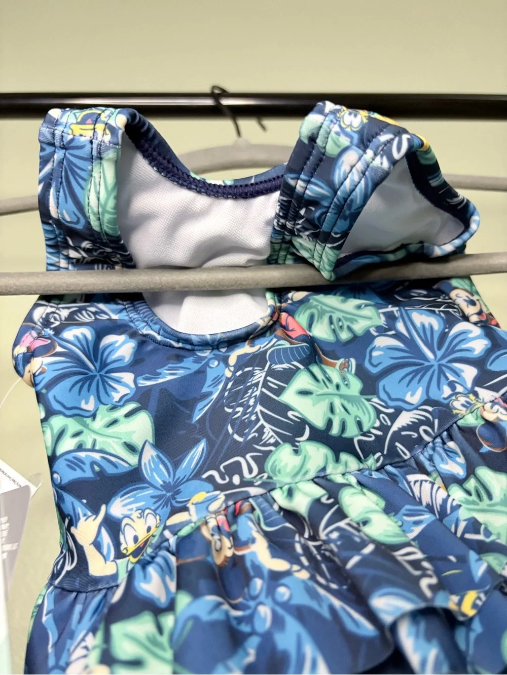 NWT Disney Baby Mickey Mouse Blue Tropical Floral Tiered Ruffle Swimsuit Size 0-